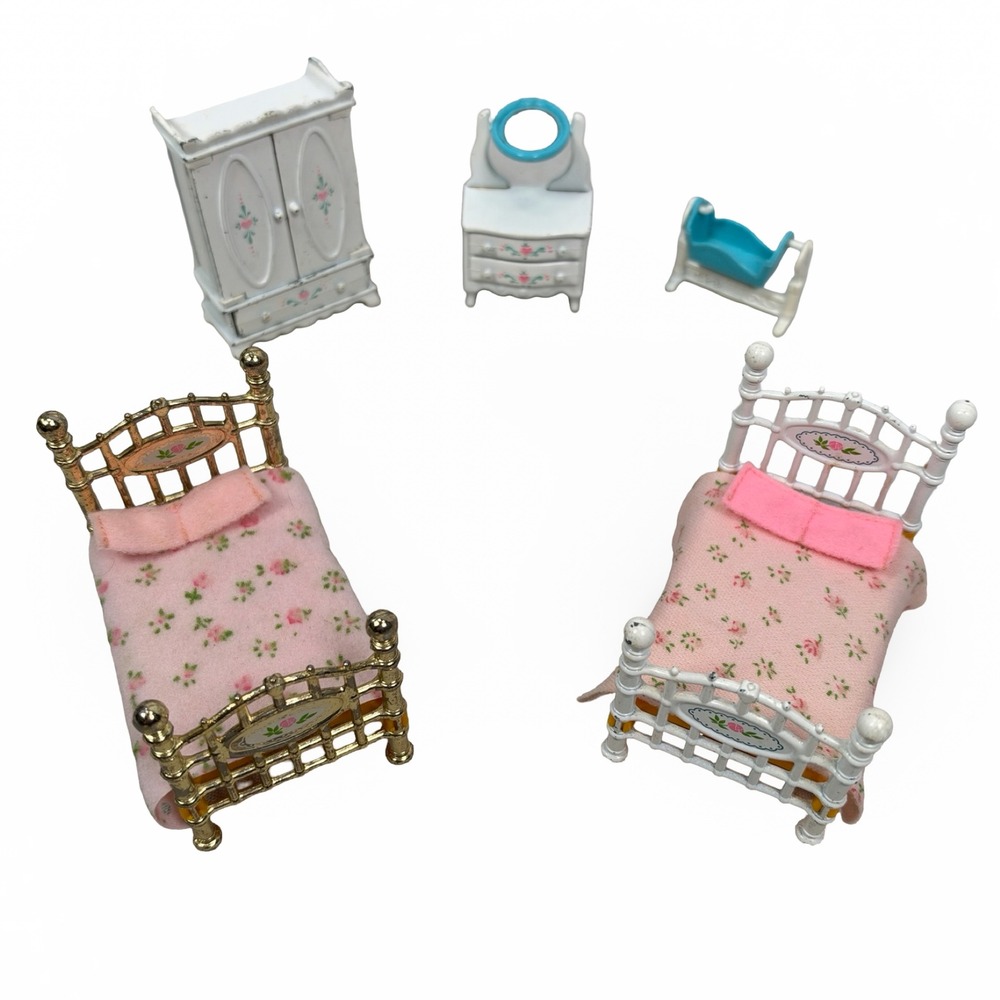 Vintage 1980 Mattel The Littles Diecast Dollhouse Bedroom Furniture Lot 5pc